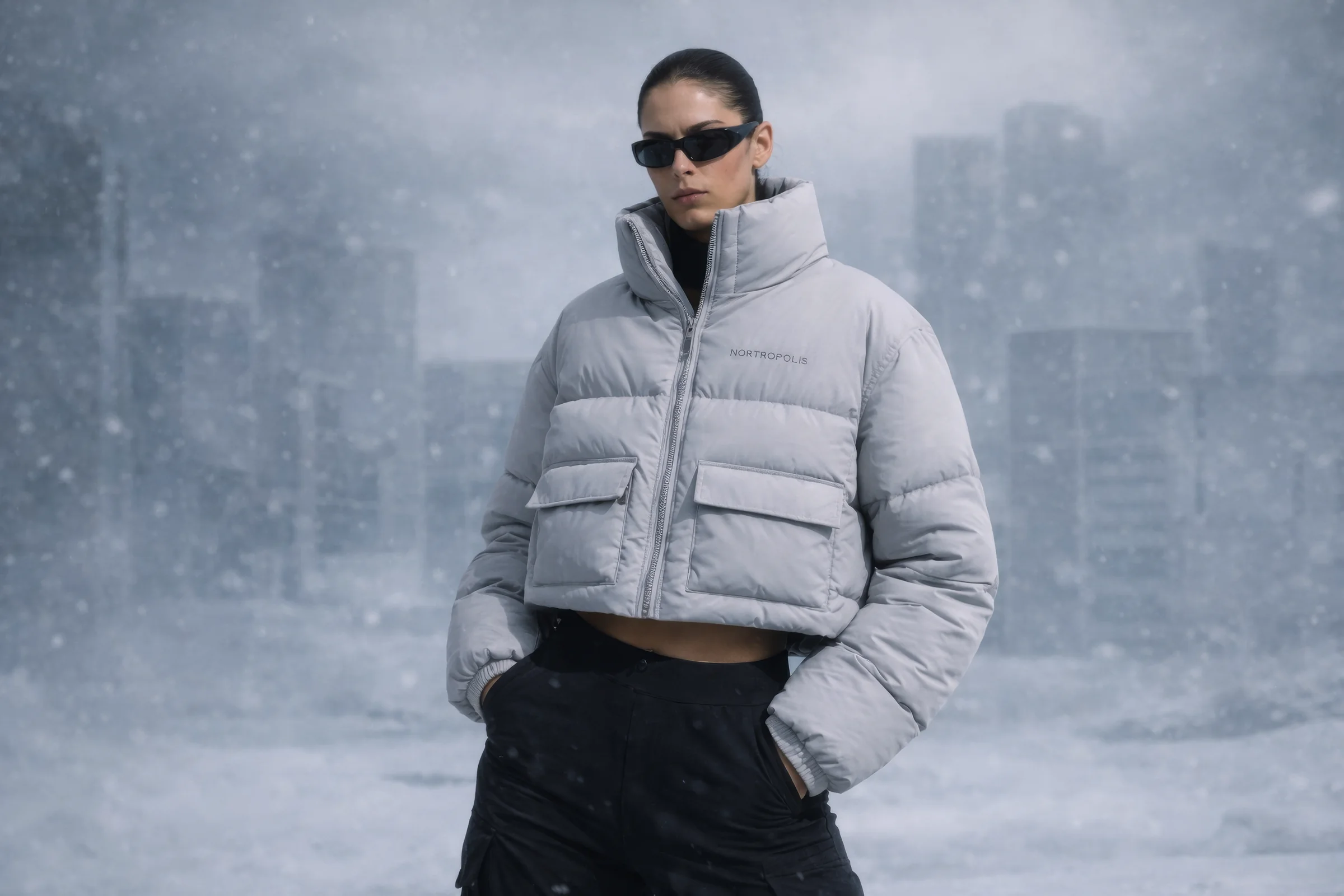 Arctic Power cropped puffer in Frost
